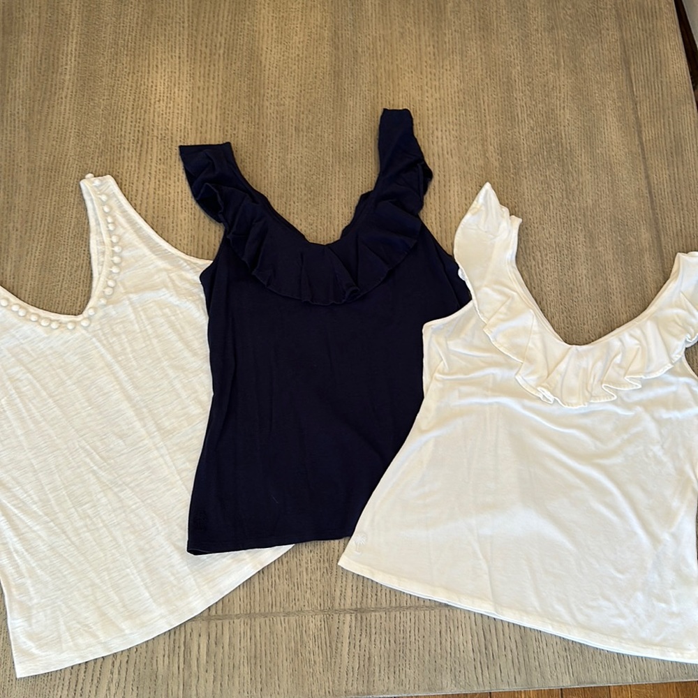 SOLD Pulitzer Lot of 3 Medium Cotton Tank Tops Navy and White
